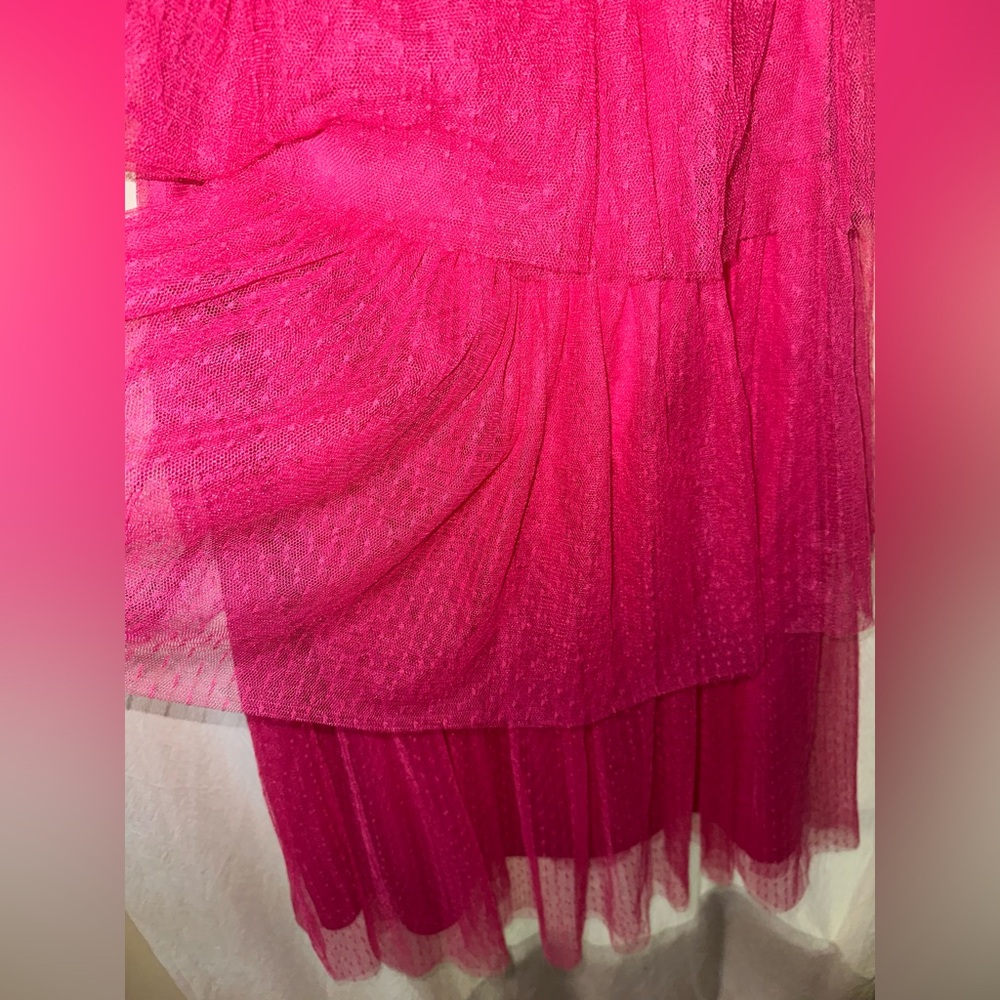 Entro Pink Ruffle Flower Tulle Midi Dress - Picture 8 of 16